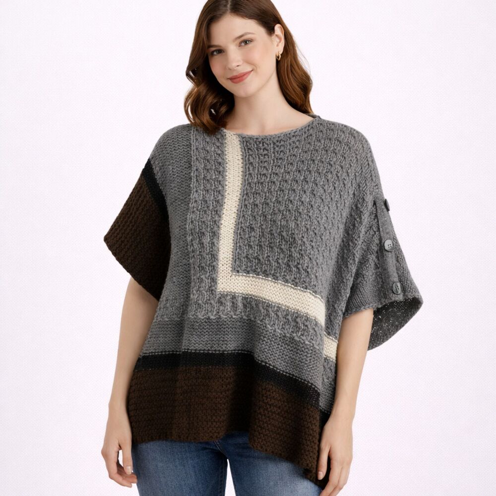 Wool Blend Vertigo Cowl Neck Knit Shawl Cape S/M